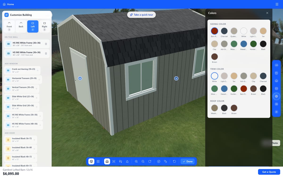 Choosing colors and options in the configurator